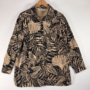 Vintage Two Potato Laguna Beach‎ Blouse Large Black Floral Brown Made in USA